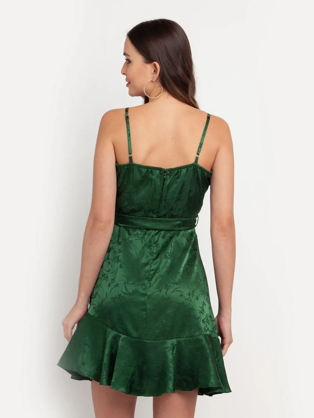 Green Solid Wrap Dress