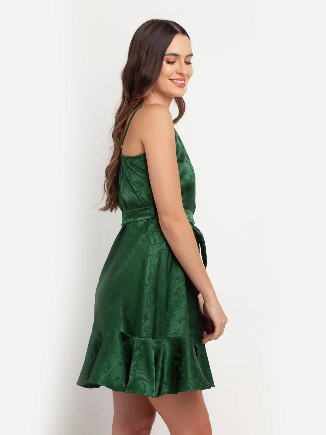 Green Solid Wrap Dress