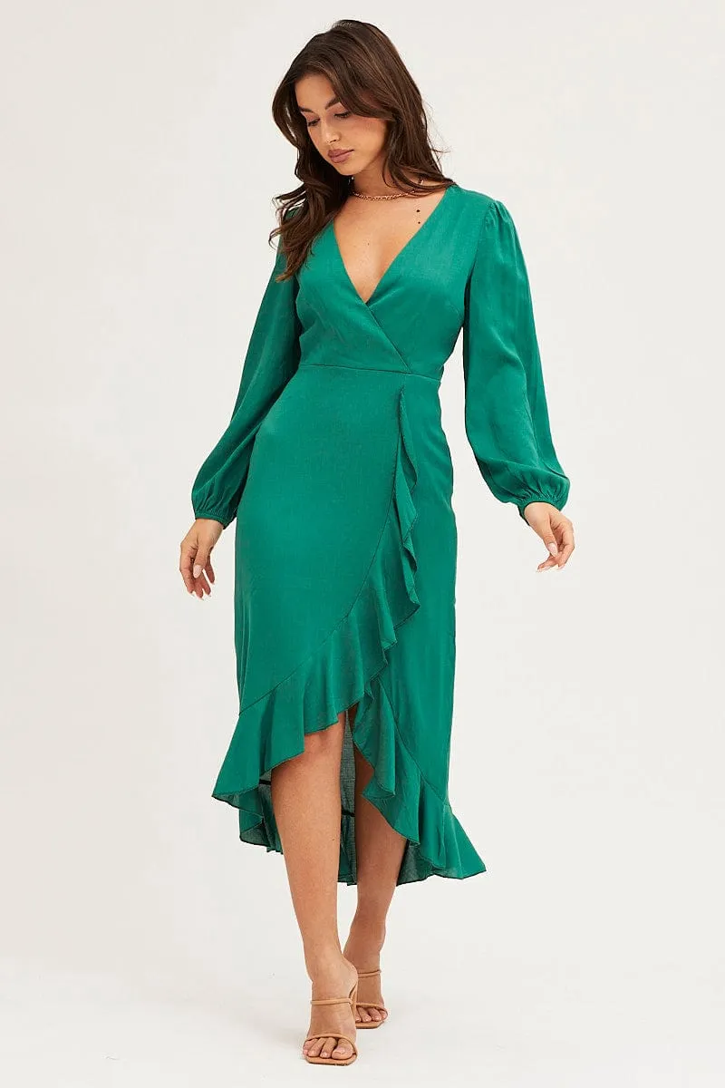 Green Wrap Midi Dress