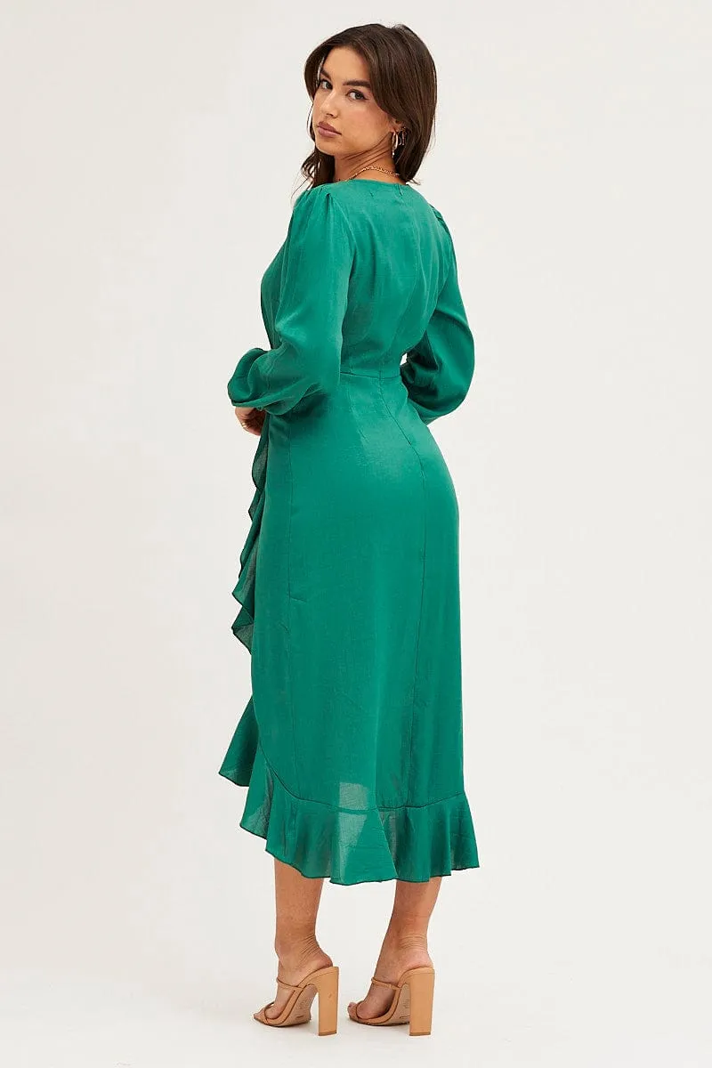 Green Wrap Midi Dress