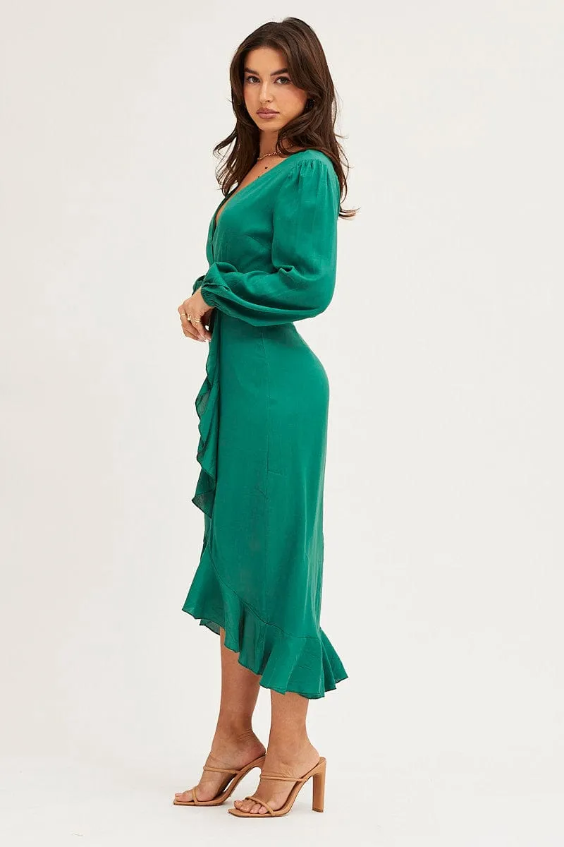 Green Wrap Midi Dress