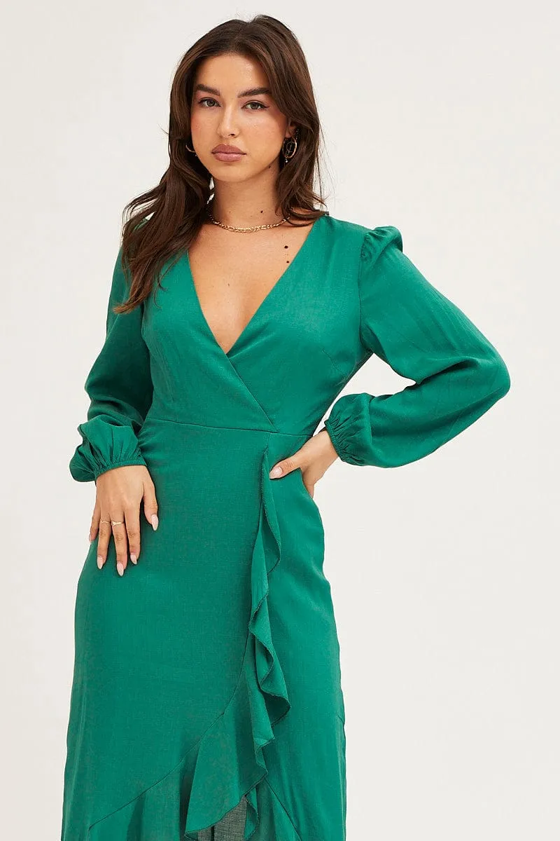 Green Wrap Midi Dress