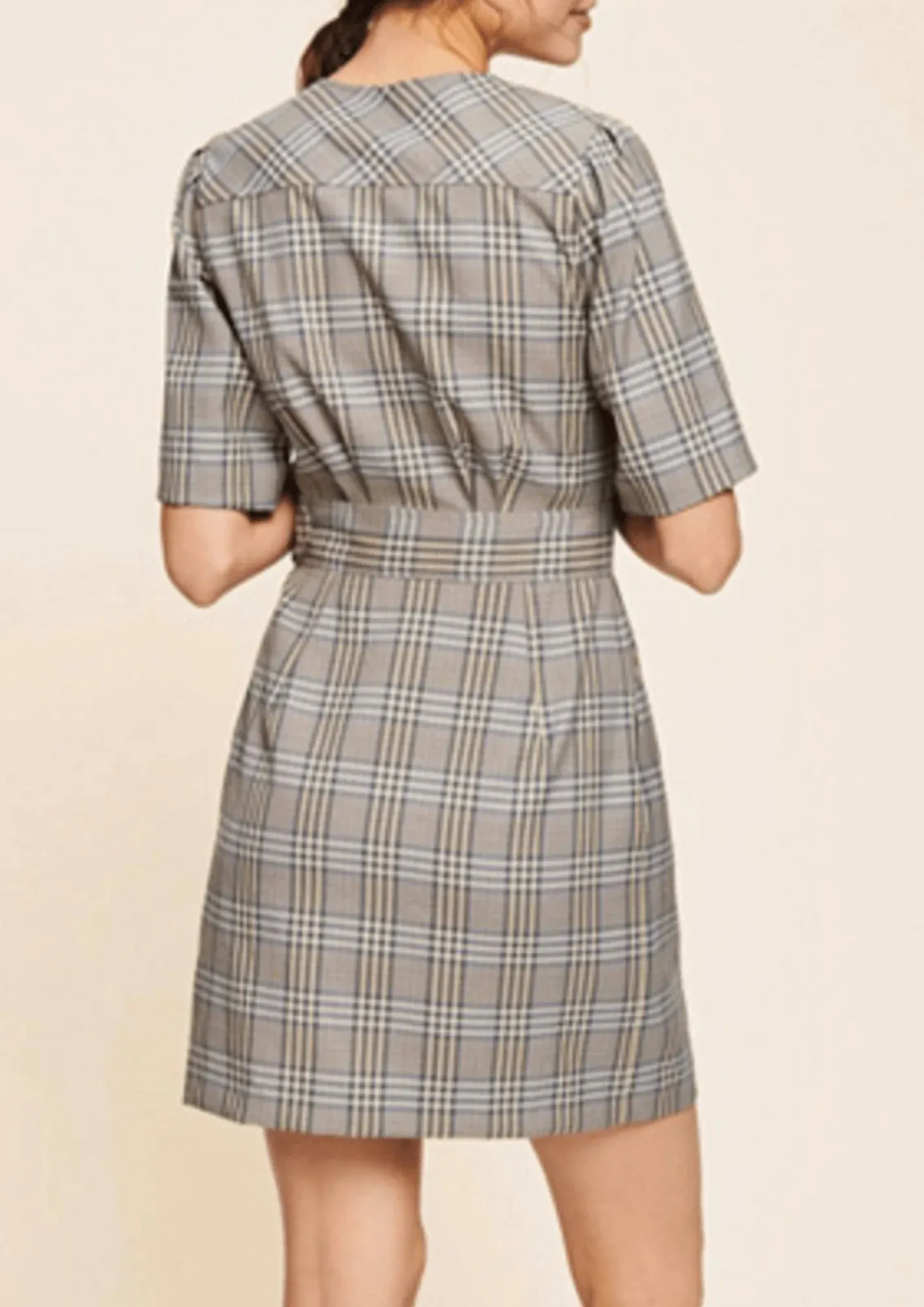 GREY CHECKERED WRAP DRESS