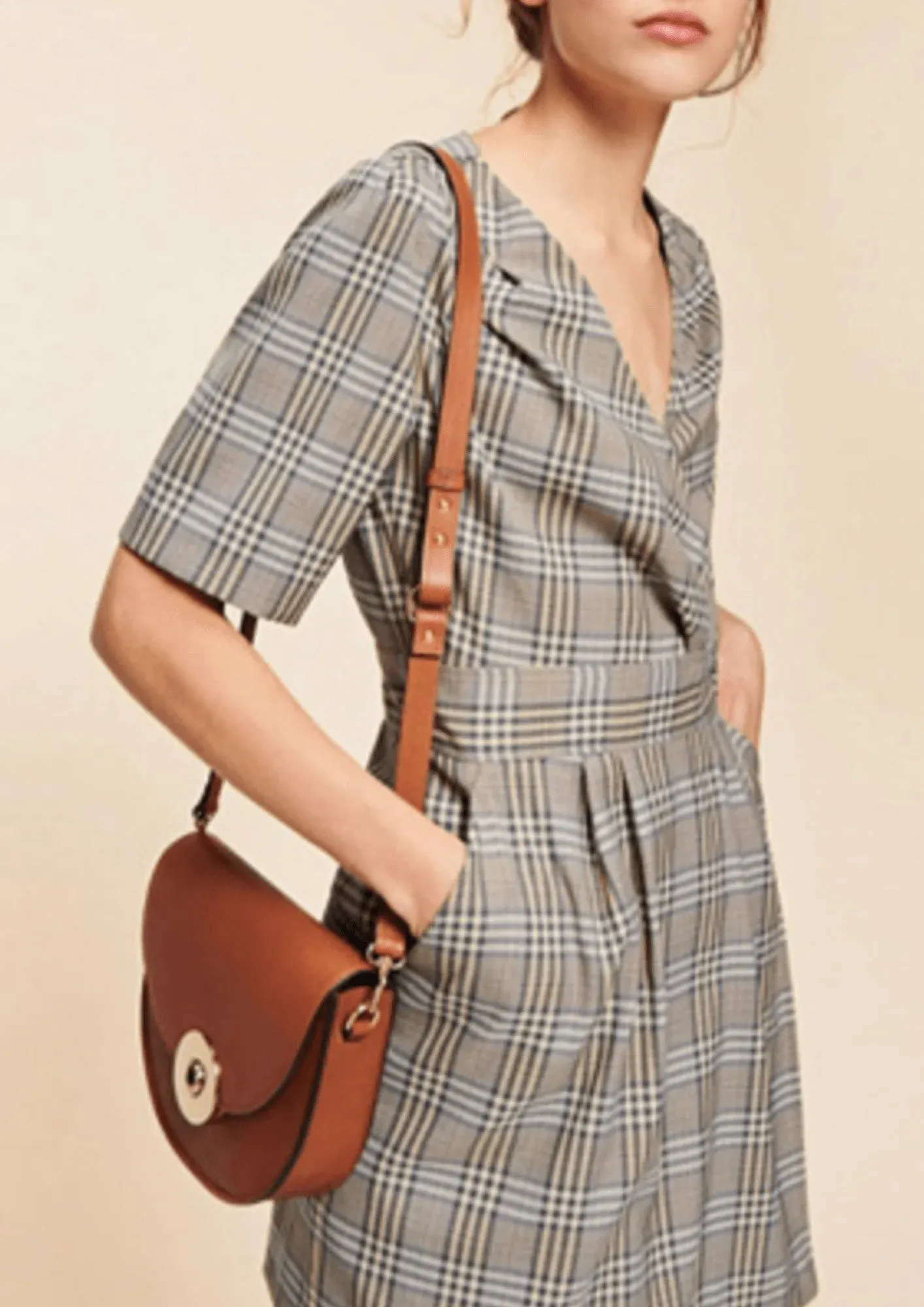 GREY CHECKERED WRAP DRESS