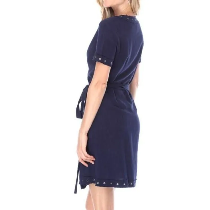 Grommet Trim Linen Blend Dress