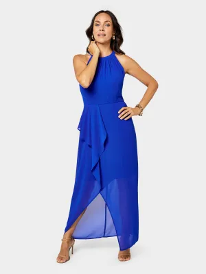 GWD Lotty Halter Neck Cobalt Blue Chiffon Maxi Dress