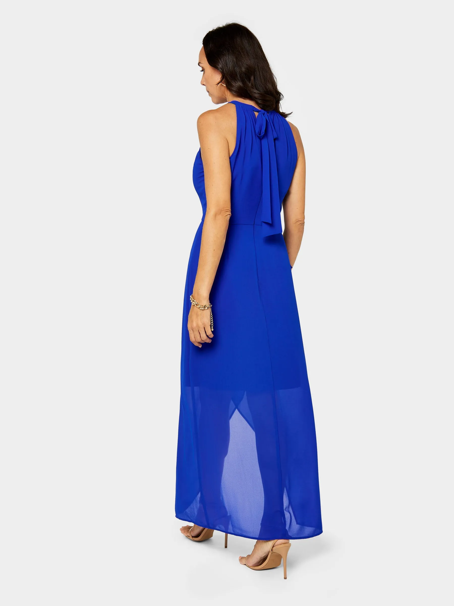 GWD Lotty Halter Neck Cobalt Blue Chiffon Maxi Dress