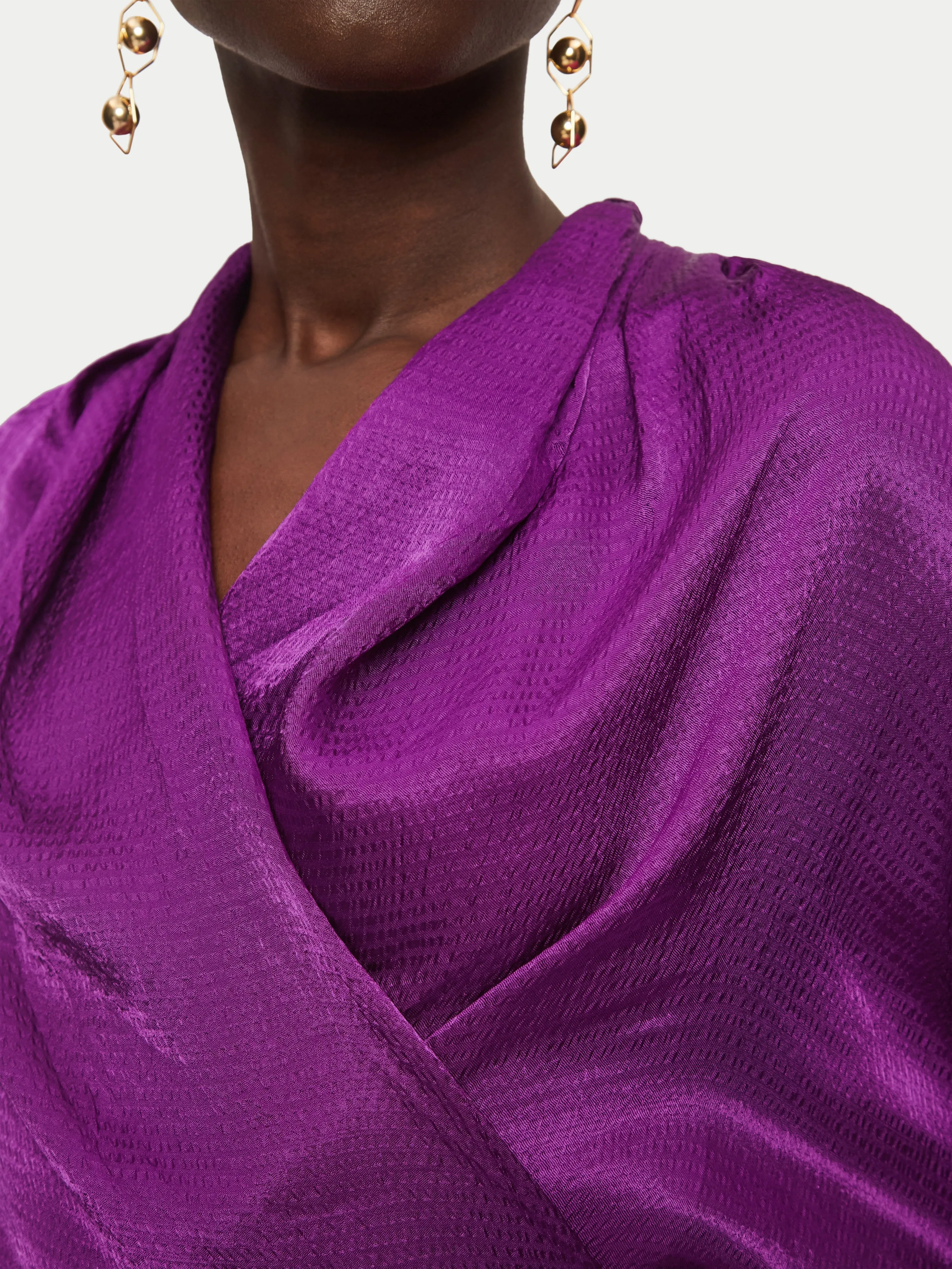 Hammered Satin Wrap Front Top | Purple