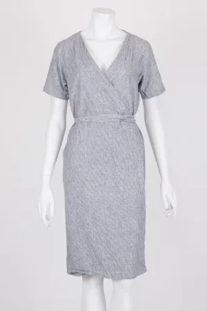 Handsom Blue and White Striped Wrap Midi Dress XS