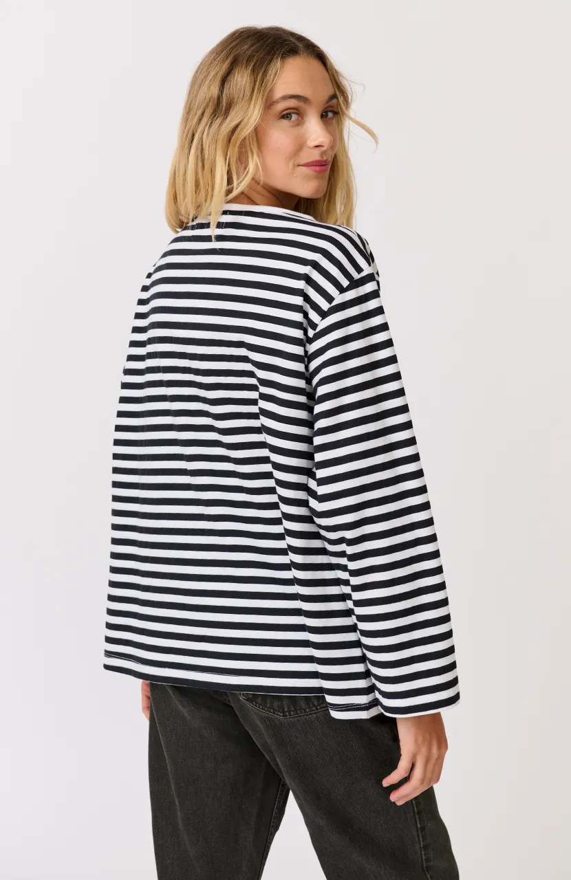 Henley Long Sleeve - Black/White Stripe