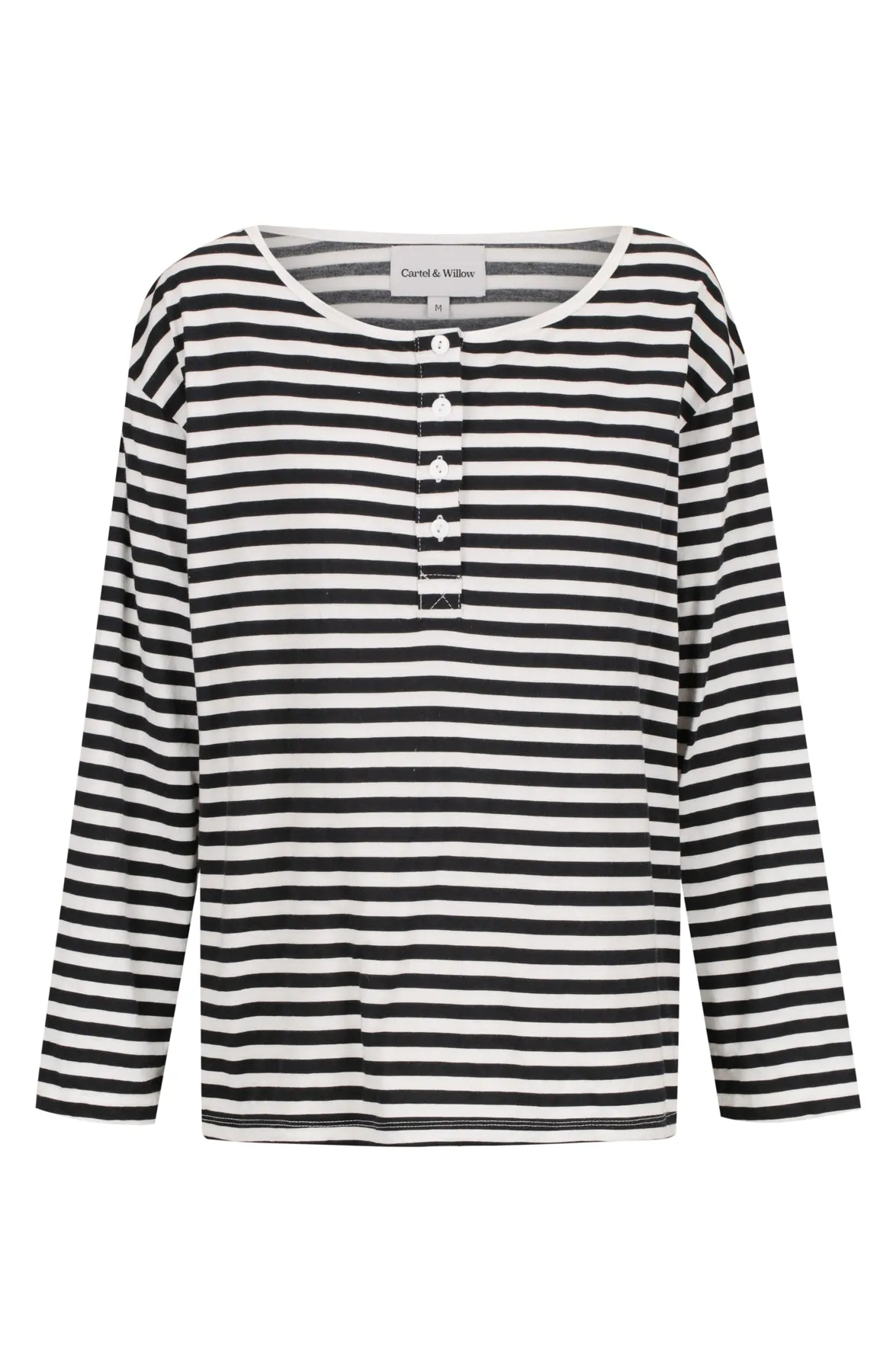Henley Long Sleeve - Black/White Stripe