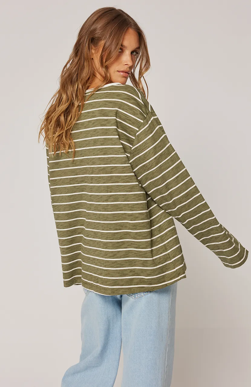 Henley Long Sleeve - Khaki Stripe