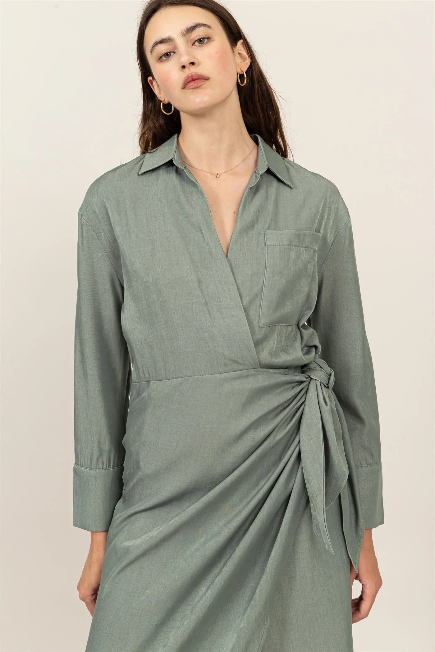 HF24G067-TIE-DETAIL WRAP MIDI DRESS