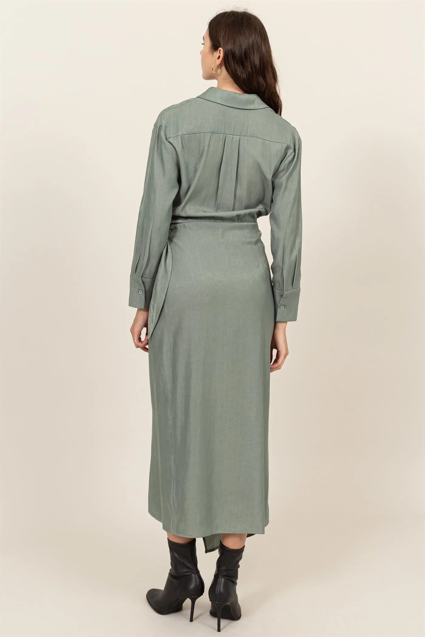 HF24G067-TIE-DETAIL WRAP MIDI DRESS