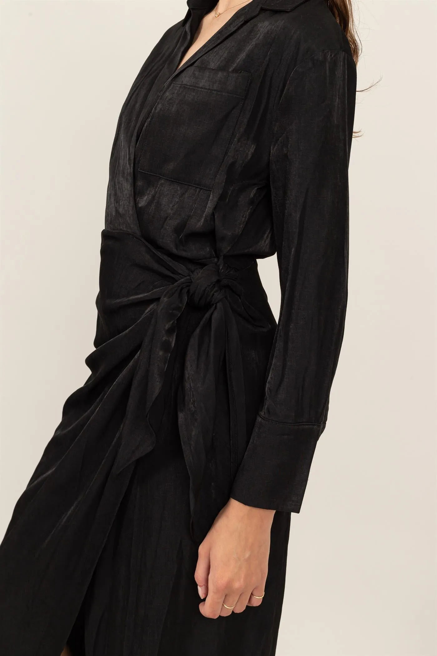 HF24G067-TIE-DETAIL WRAP MIDI DRESS