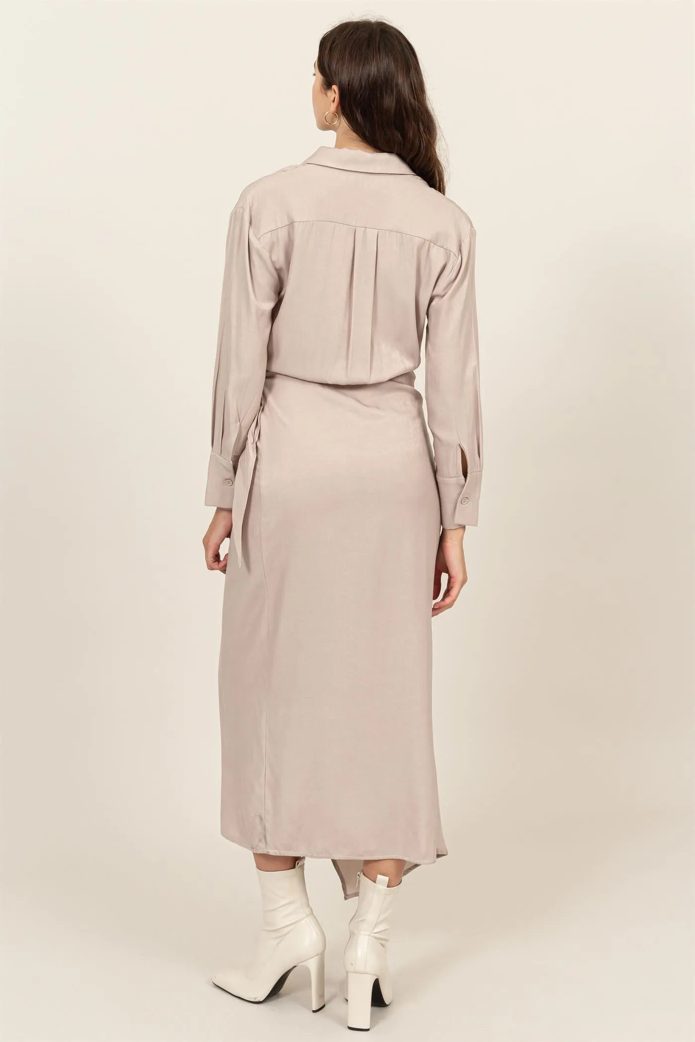 HF24G067-TIE-DETAIL WRAP MIDI DRESS