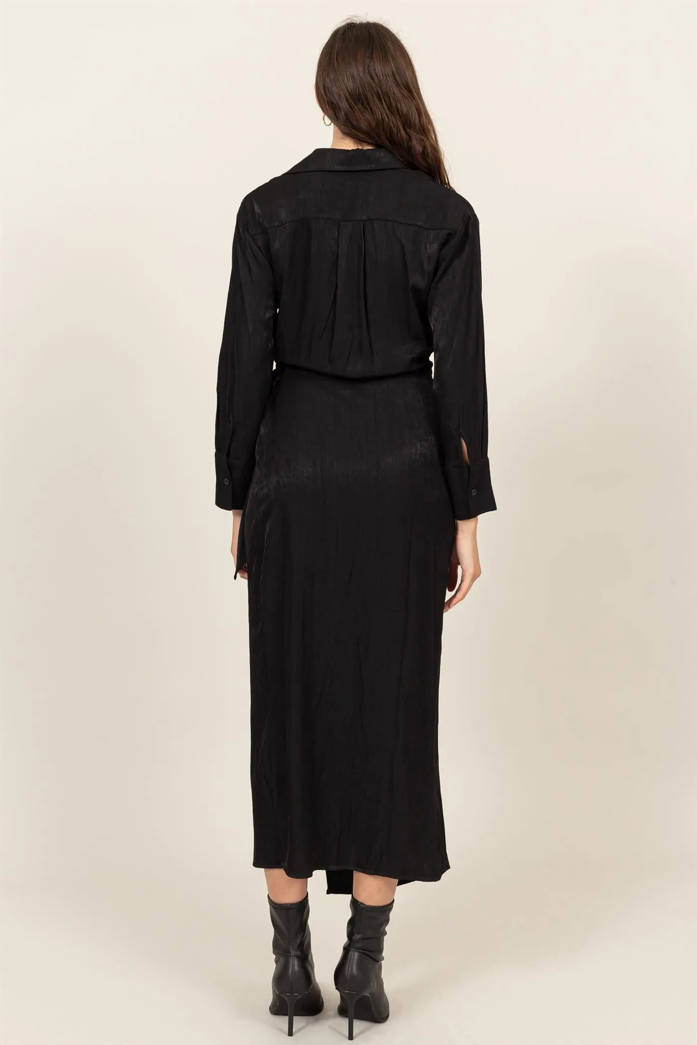 HF24G067-TIE-DETAIL WRAP MIDI DRESS