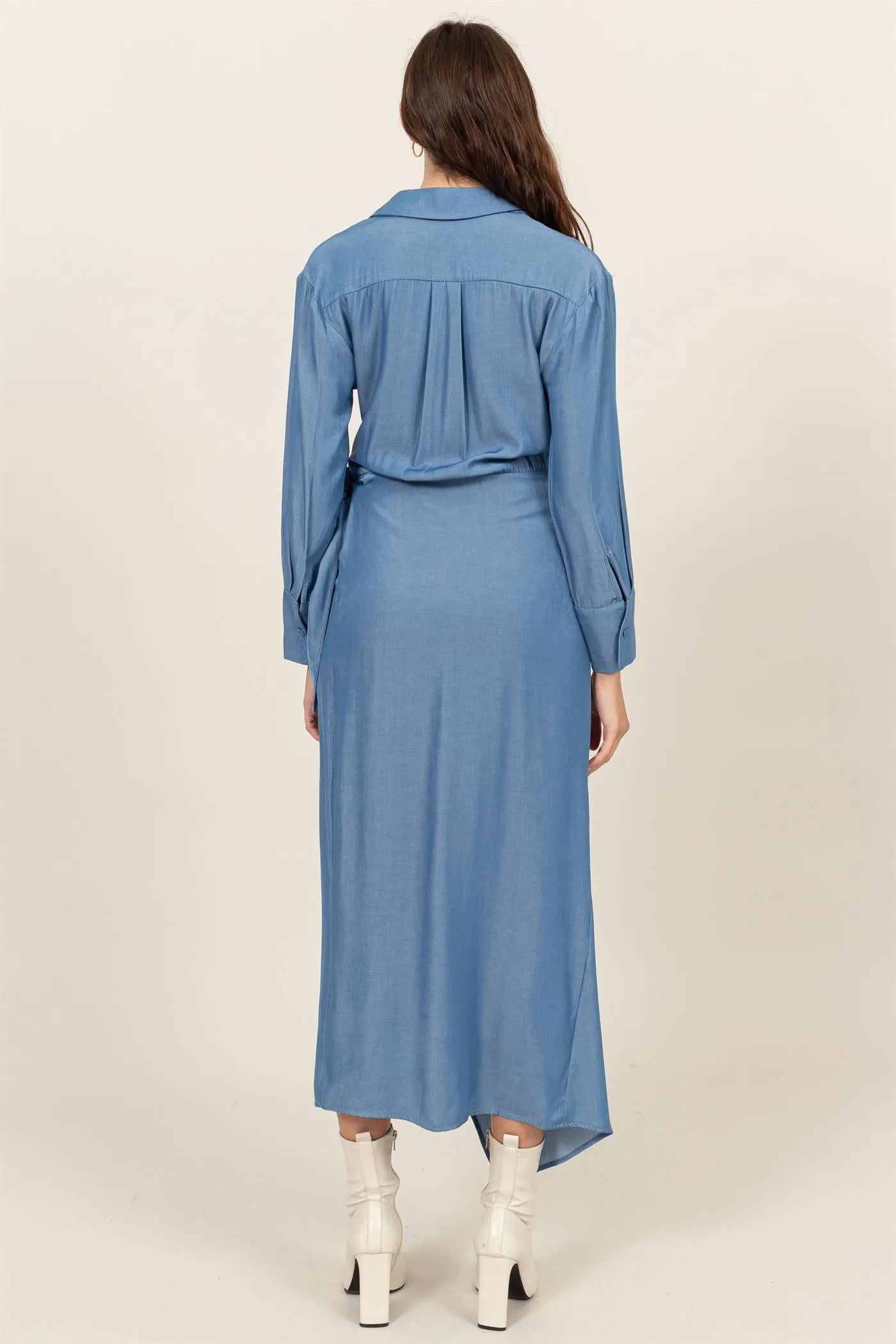HF24G067-TIE-DETAIL WRAP MIDI DRESS