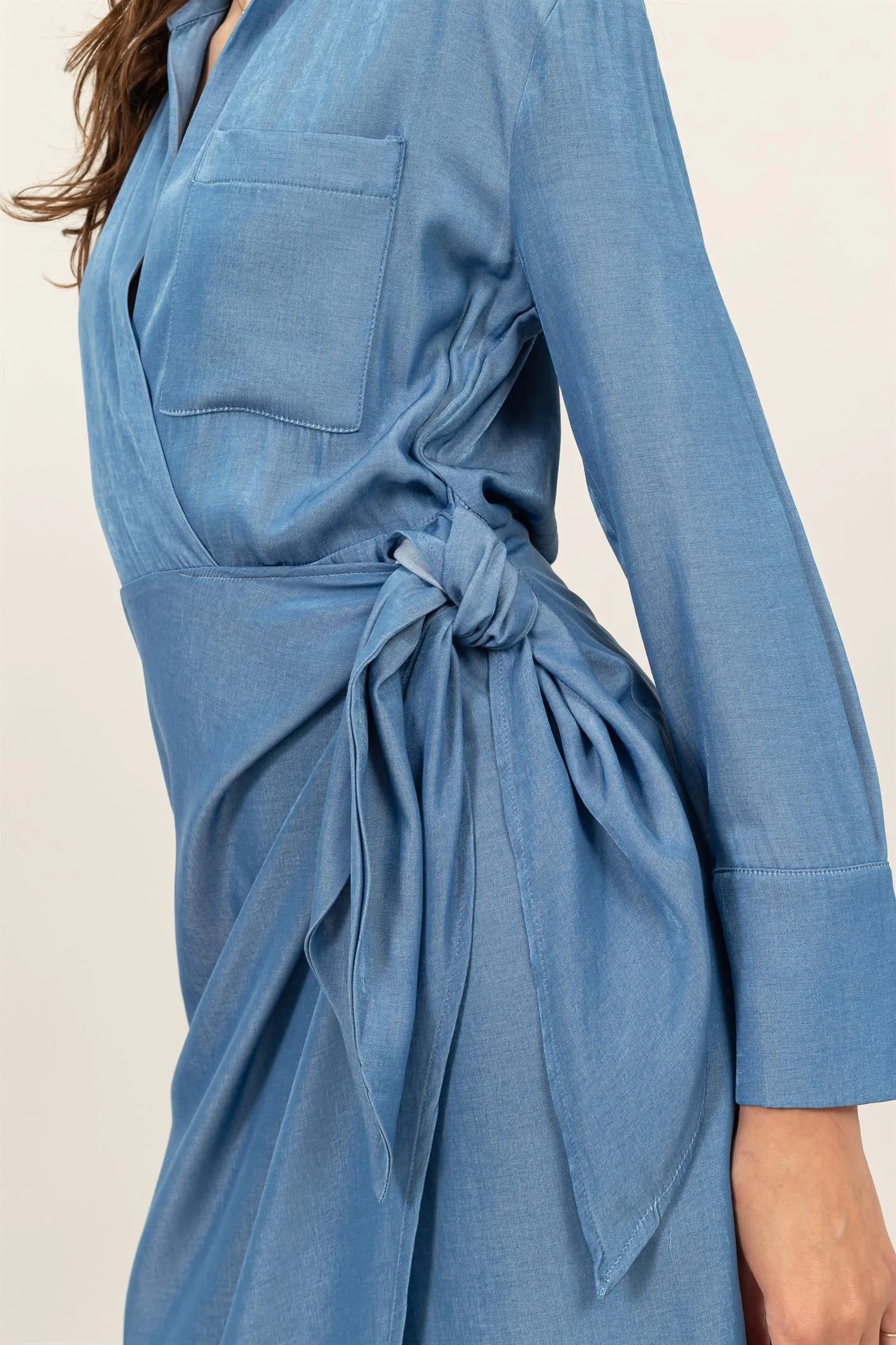 HF24G067-TIE-DETAIL WRAP MIDI DRESS