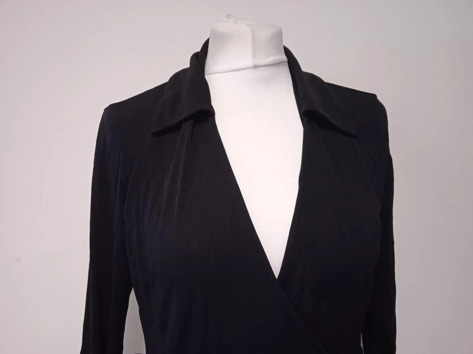 HOBBS Ladies Black Collared Half Sleeve Tie-Waist Midi Wrap Dress Size UK10
