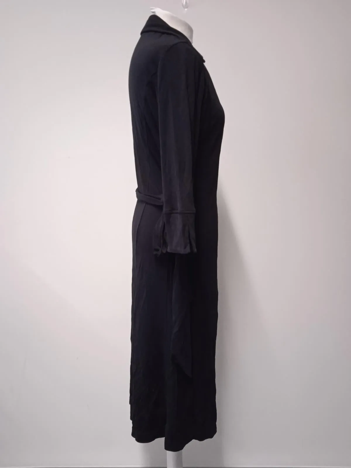 HOBBS Ladies Black Collared Half Sleeve Tie-Waist Midi Wrap Dress Size UK10