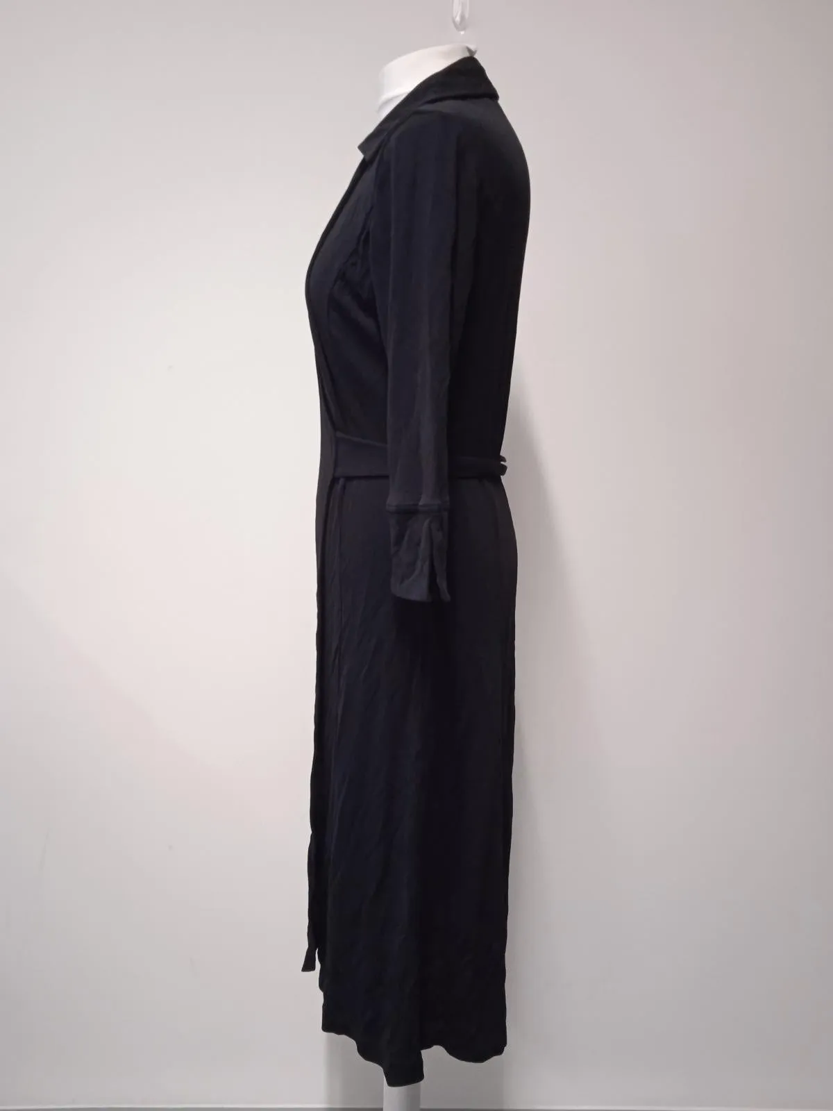 HOBBS Ladies Black Collared Half Sleeve Tie-Waist Midi Wrap Dress Size UK10