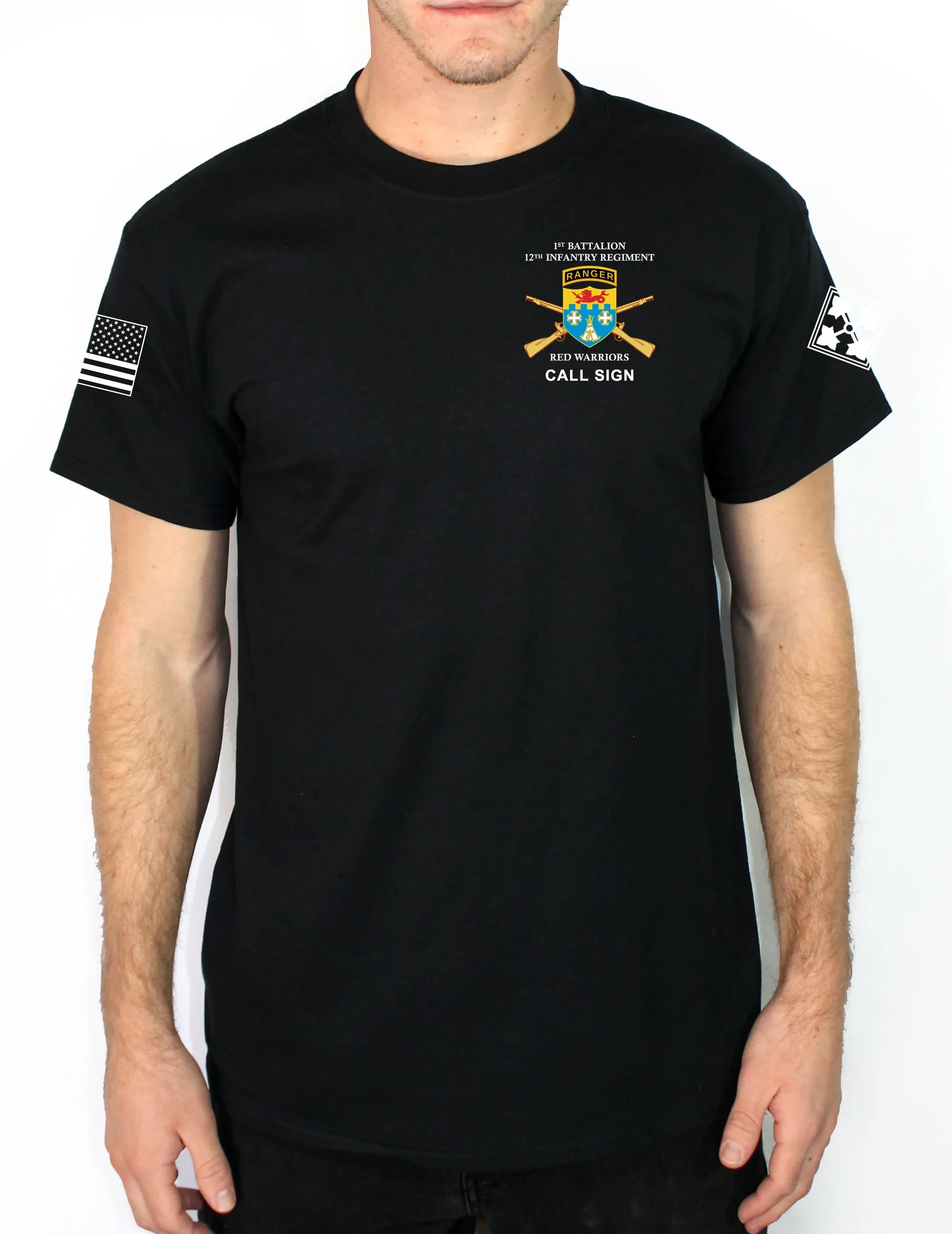 HQ 50-50 Blend Black Unisex PT Short Sleeve Shirt. Approved for PT