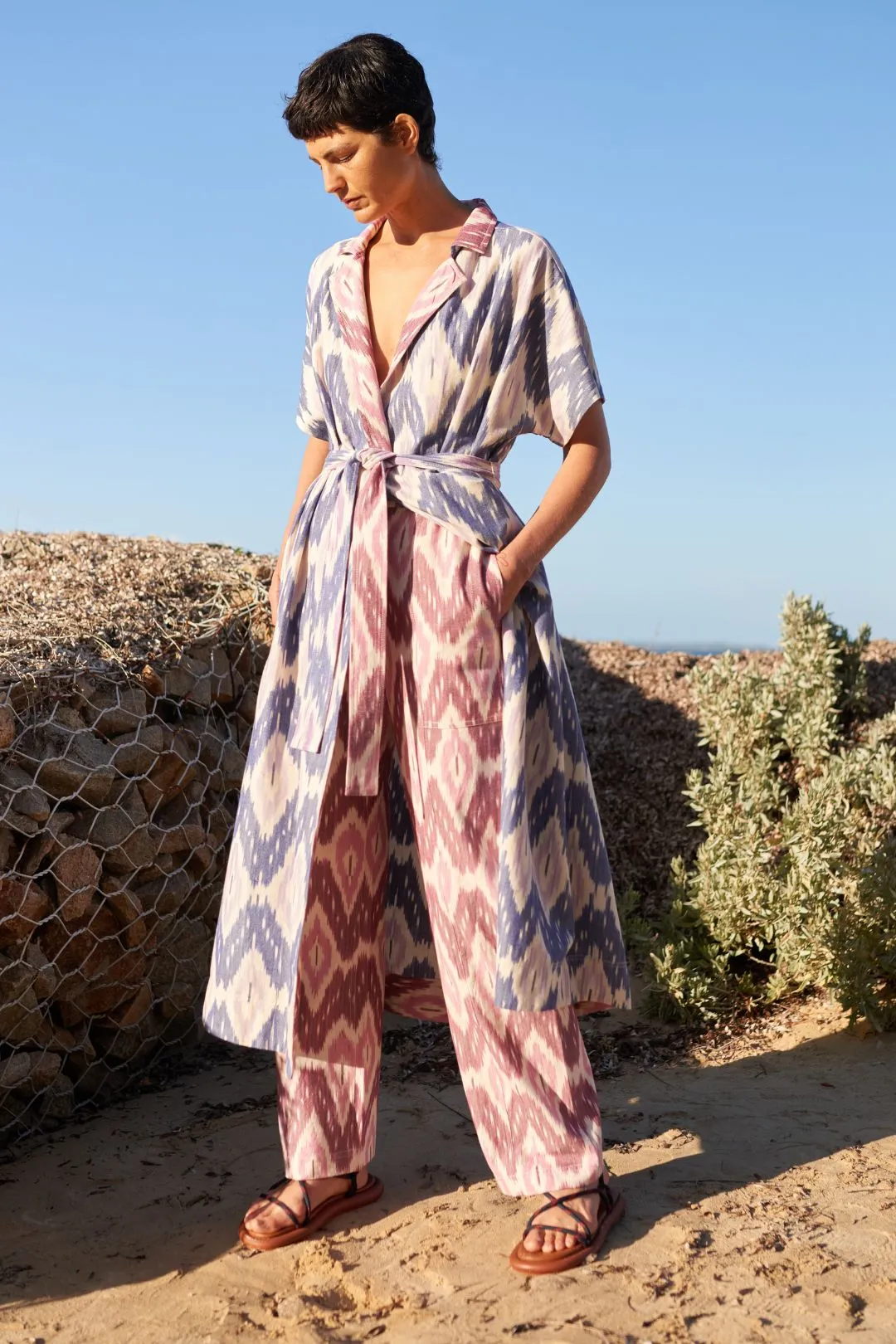 Ikat Weave Wrap Dress