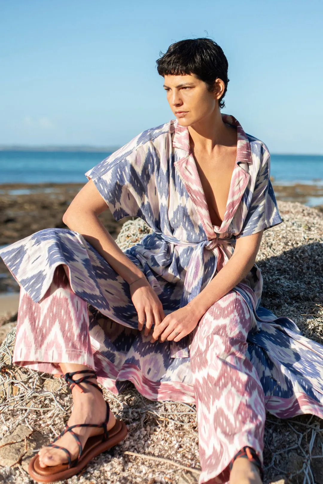 Ikat Weave Wrap Dress