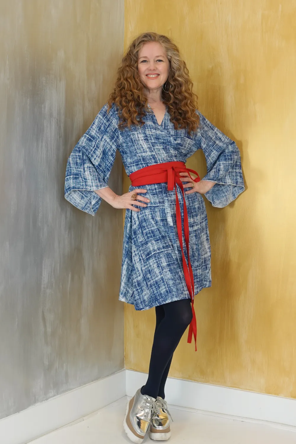 Italian Wrap Dress Denim Print