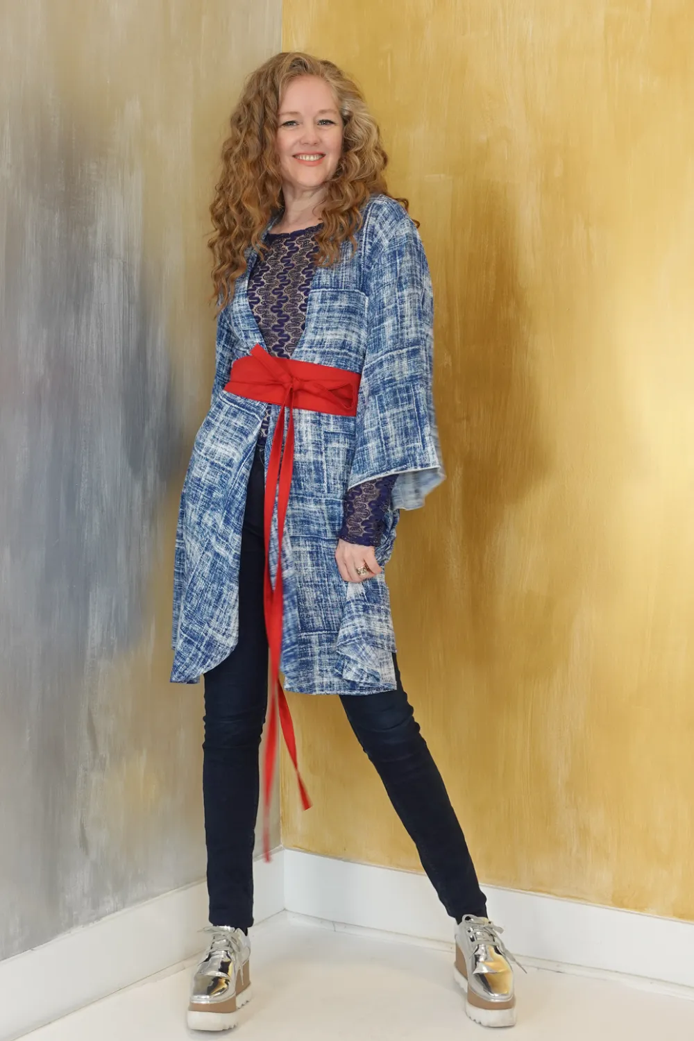 Italian Wrap Dress Denim Print