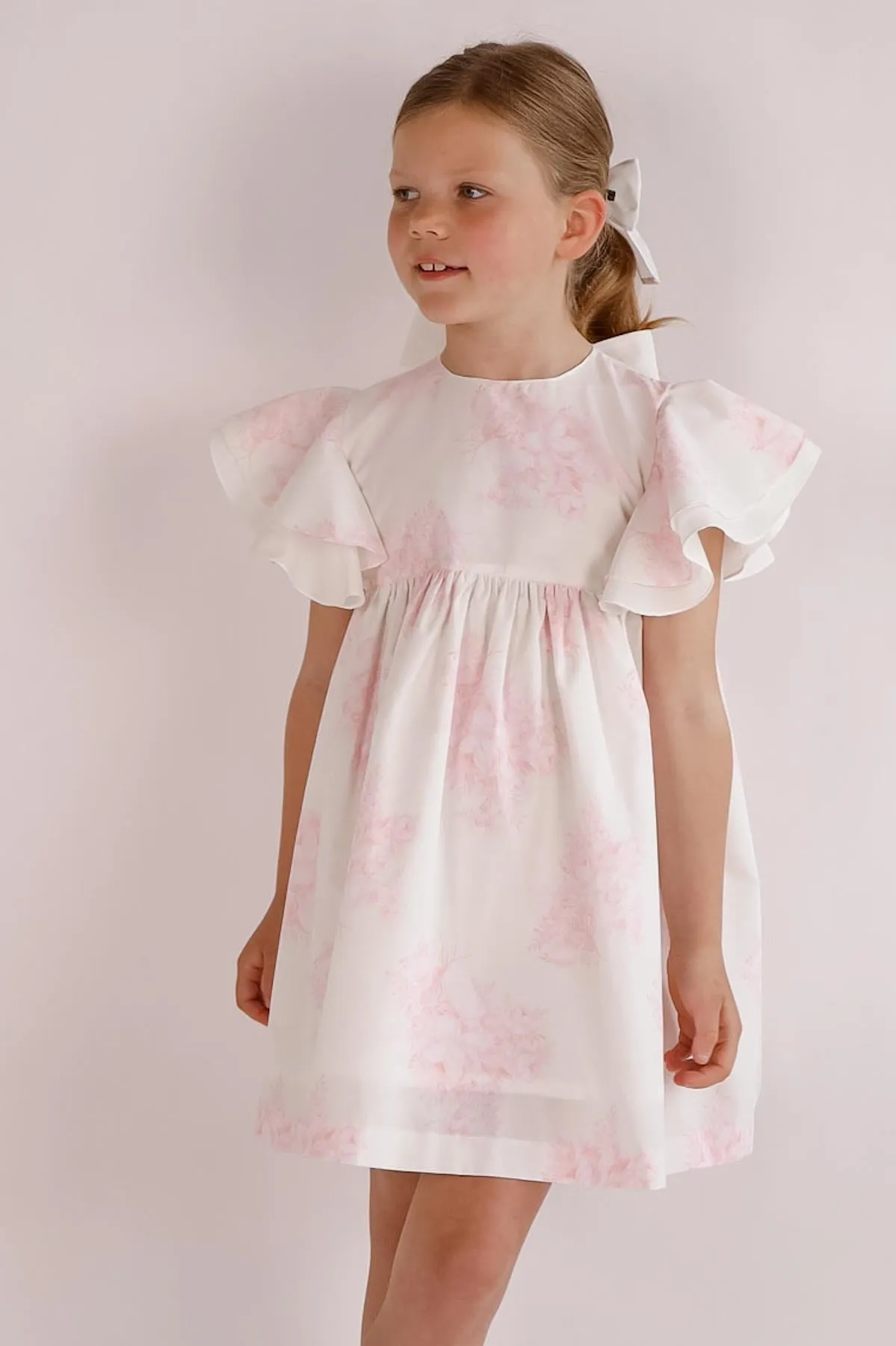 Ivory & Pink Floral Girls Dress (2Y - 7Y)