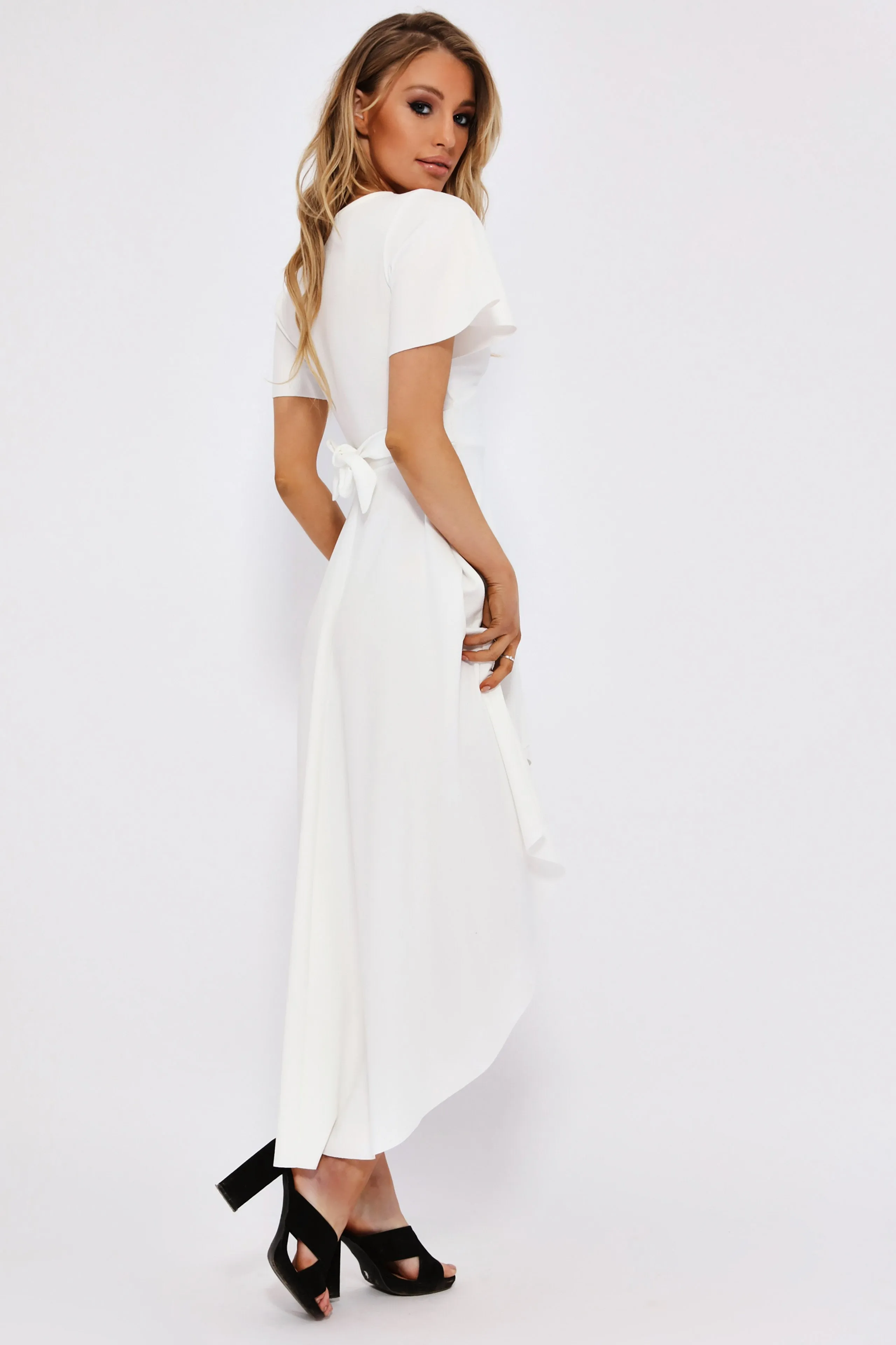 Ivory Waterfall Hem Skater Dress
