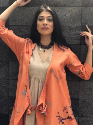 JACKET - ZEN GARDEN 2-IN-1 CHANDERI SILK WRAP DRESS CORAL