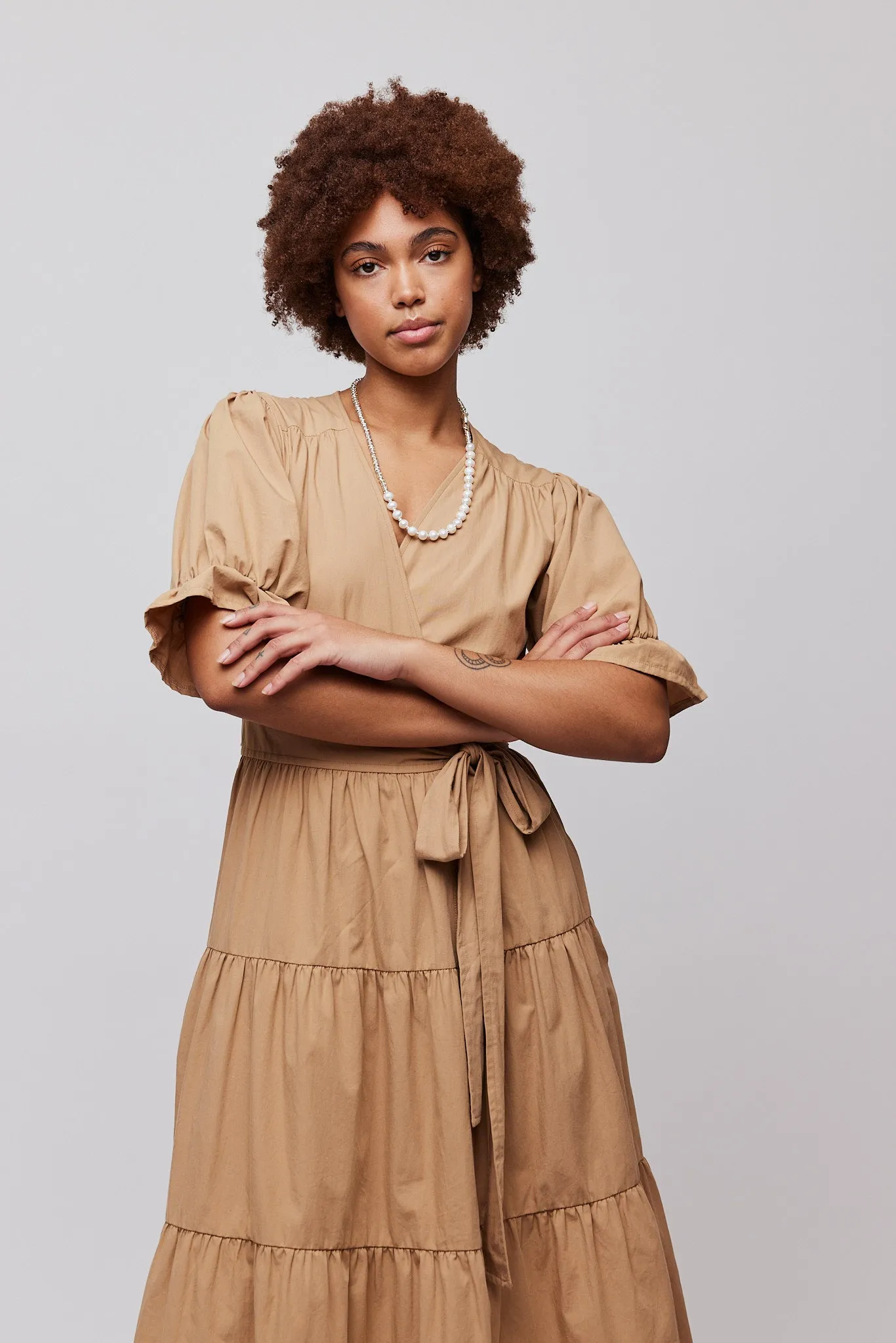 Jamie Midi Wrap Dress - Brown