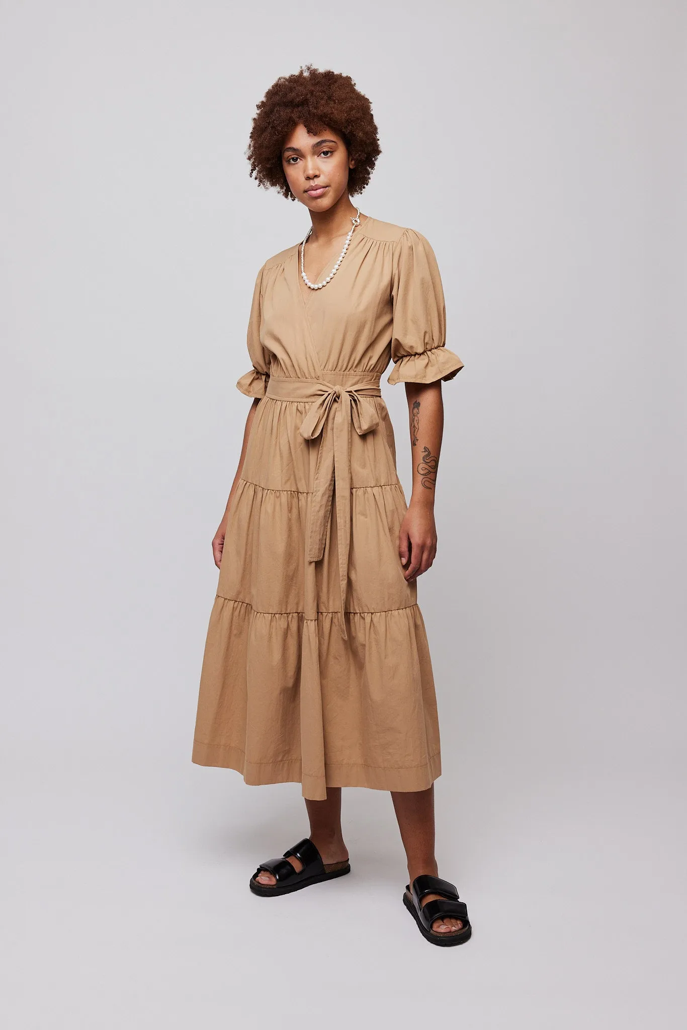 Jamie Midi Wrap Dress - Brown