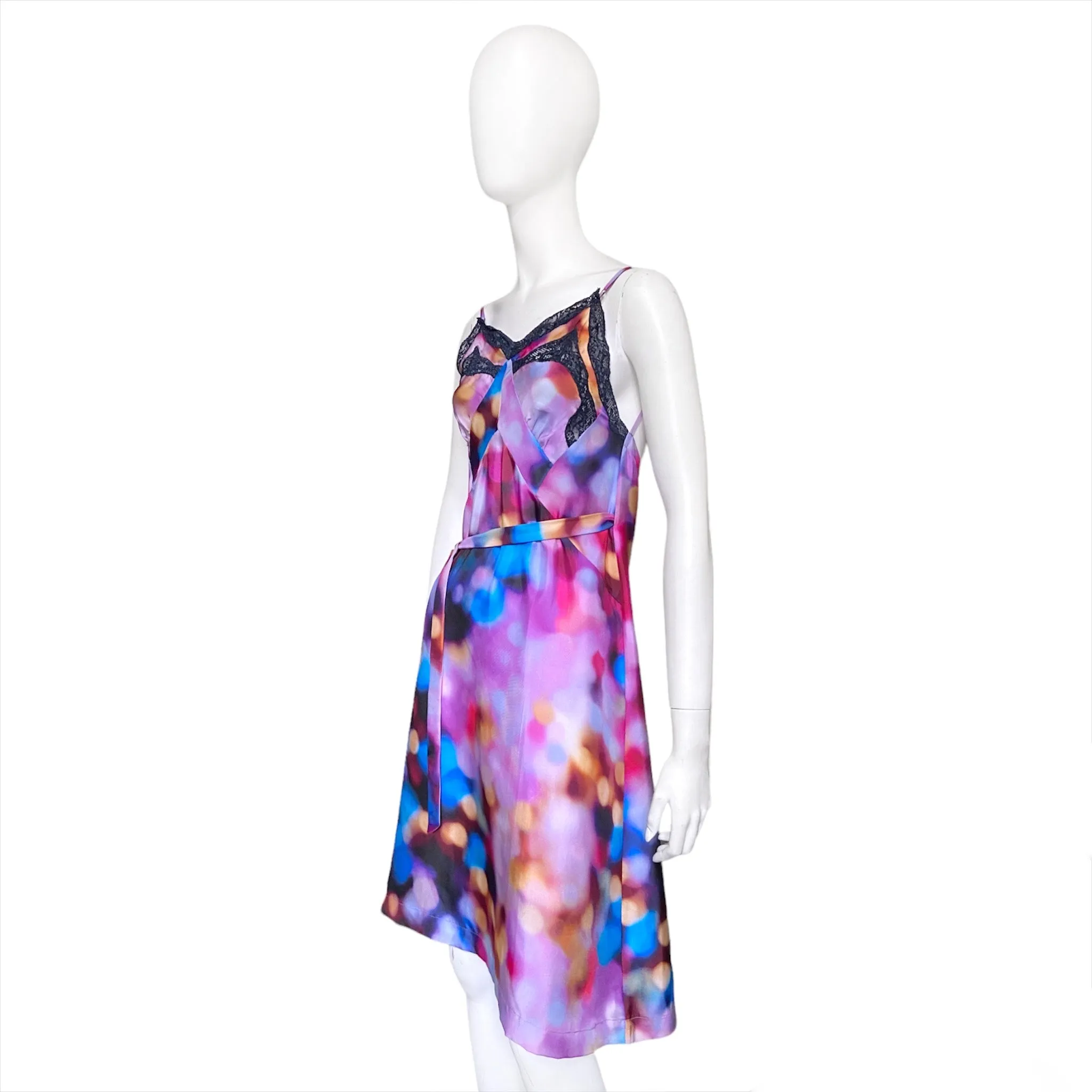 Jean paul gaultier backless purple sparkle lingerie silk wrap dress 38