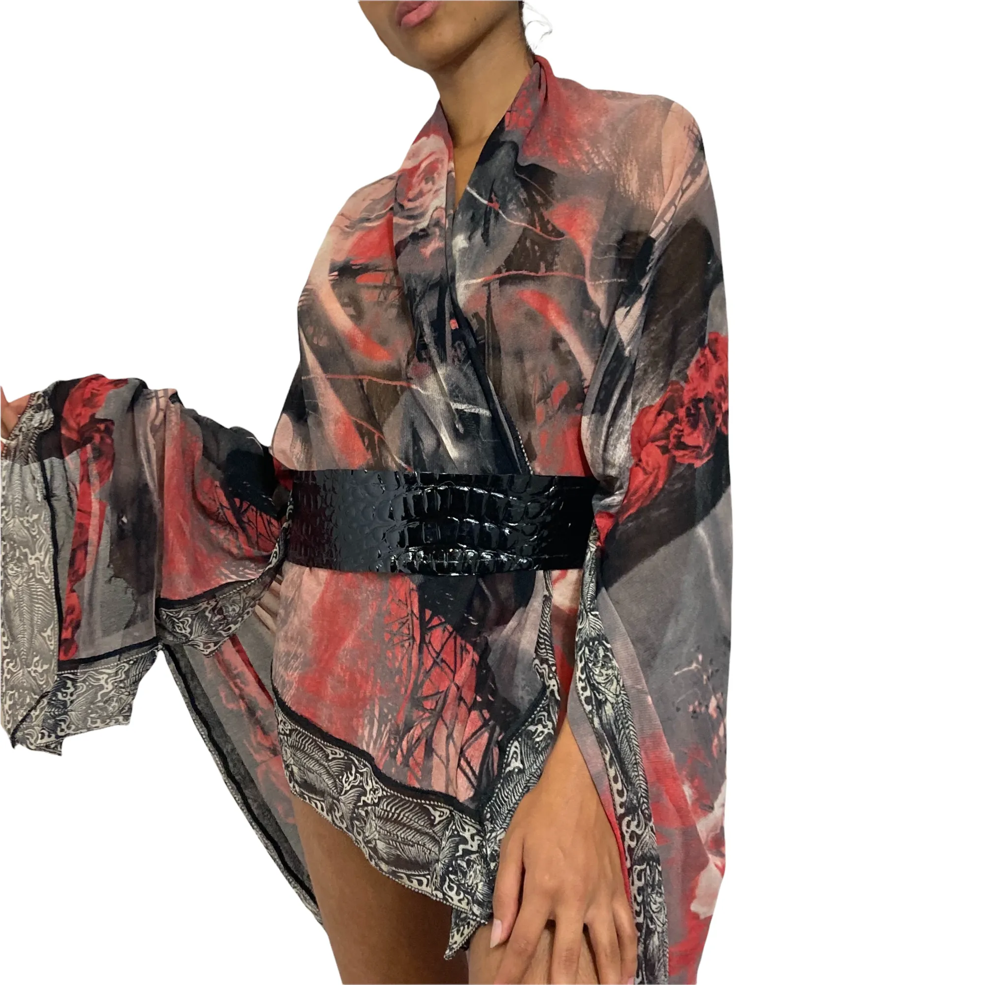 Jean Paul Gaultier Maille Classique Paris Vintage Tatoo Sheer Mesh Print Scarf/Dress