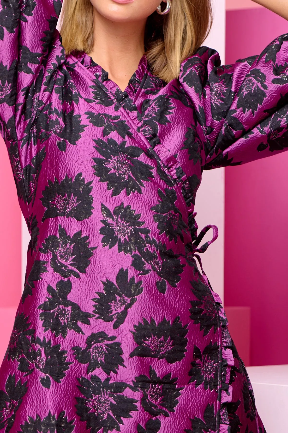 Jessa Wrap Dress - Fuxia Metallic Mix