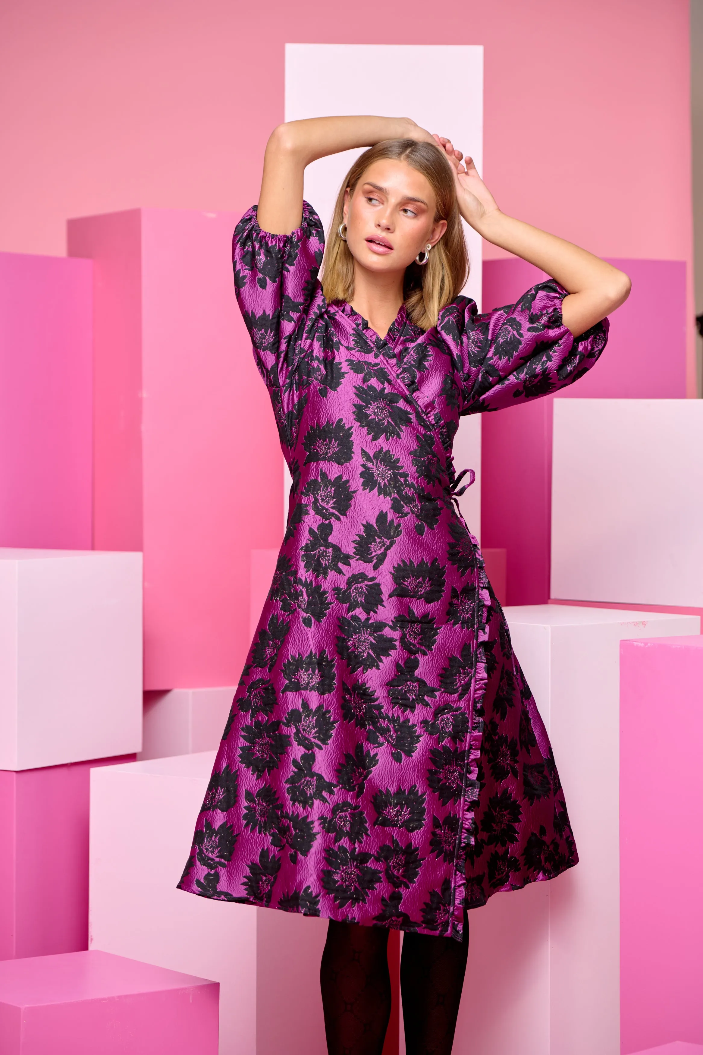 Jessa Wrap Dress - Fuxia Metallic Mix