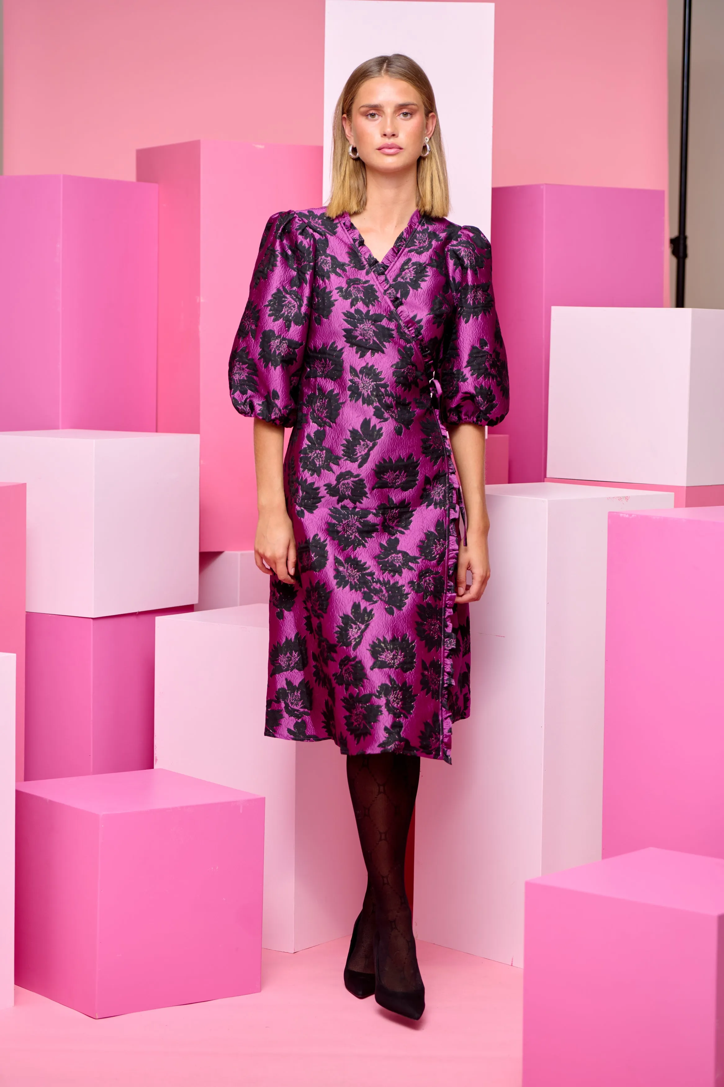 Jessa Wrap Dress - Fuxia Metallic Mix