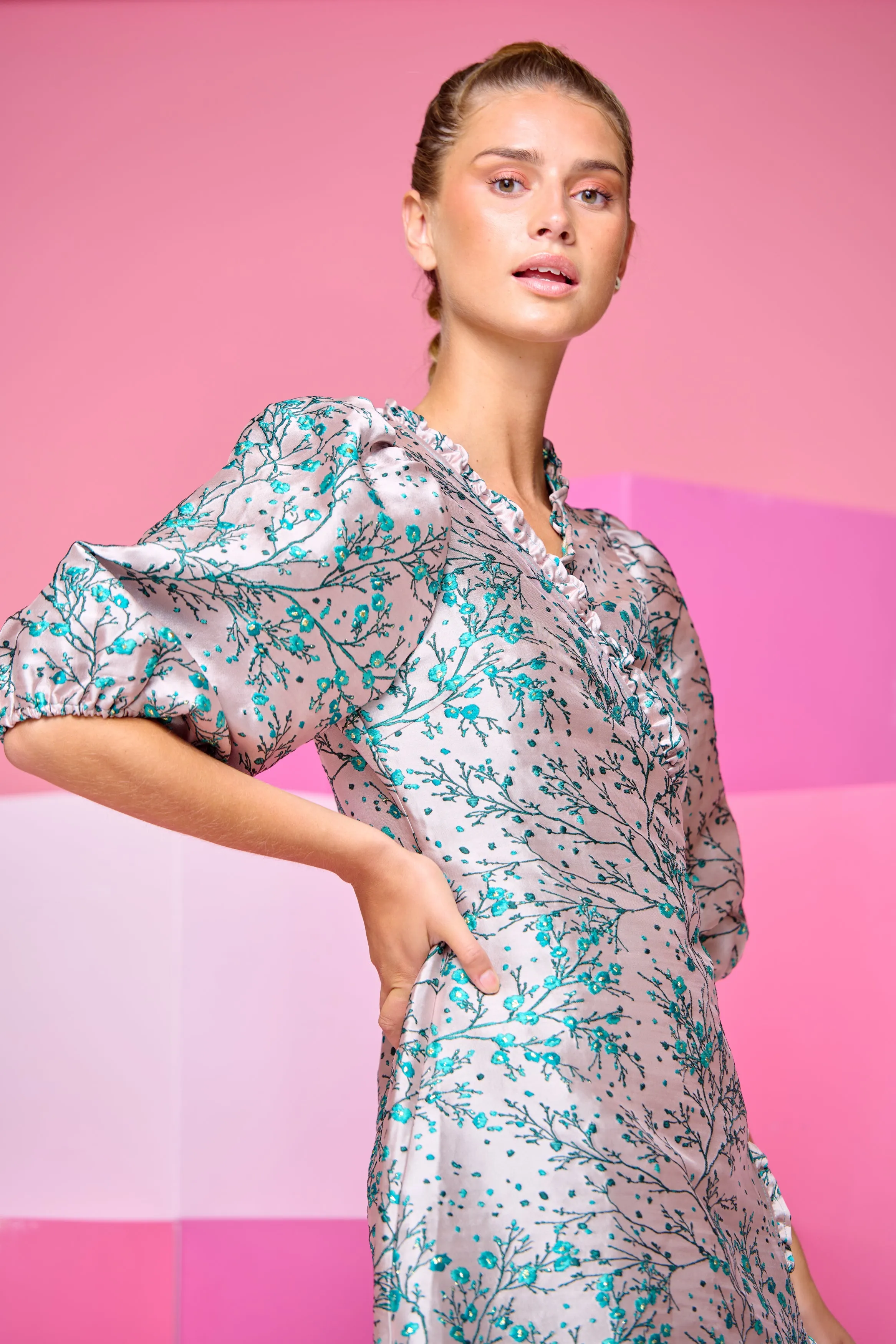 Jessa Wrap Dress - Green Flower Mix