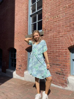 JOELLA BLUE PRINTED WRAP DRESS