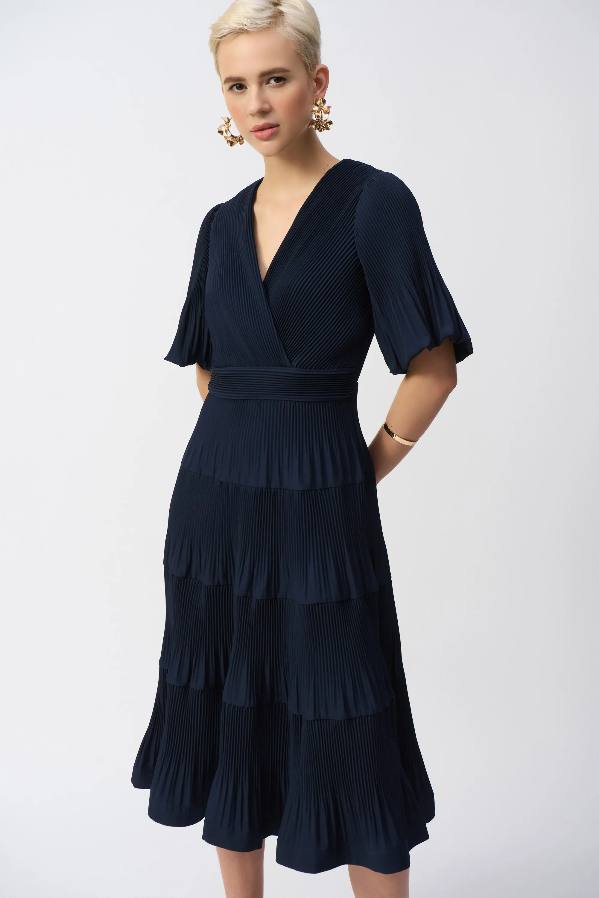 Joseph Ribkoff - 251905 Pleated Puff Sleeve Dress