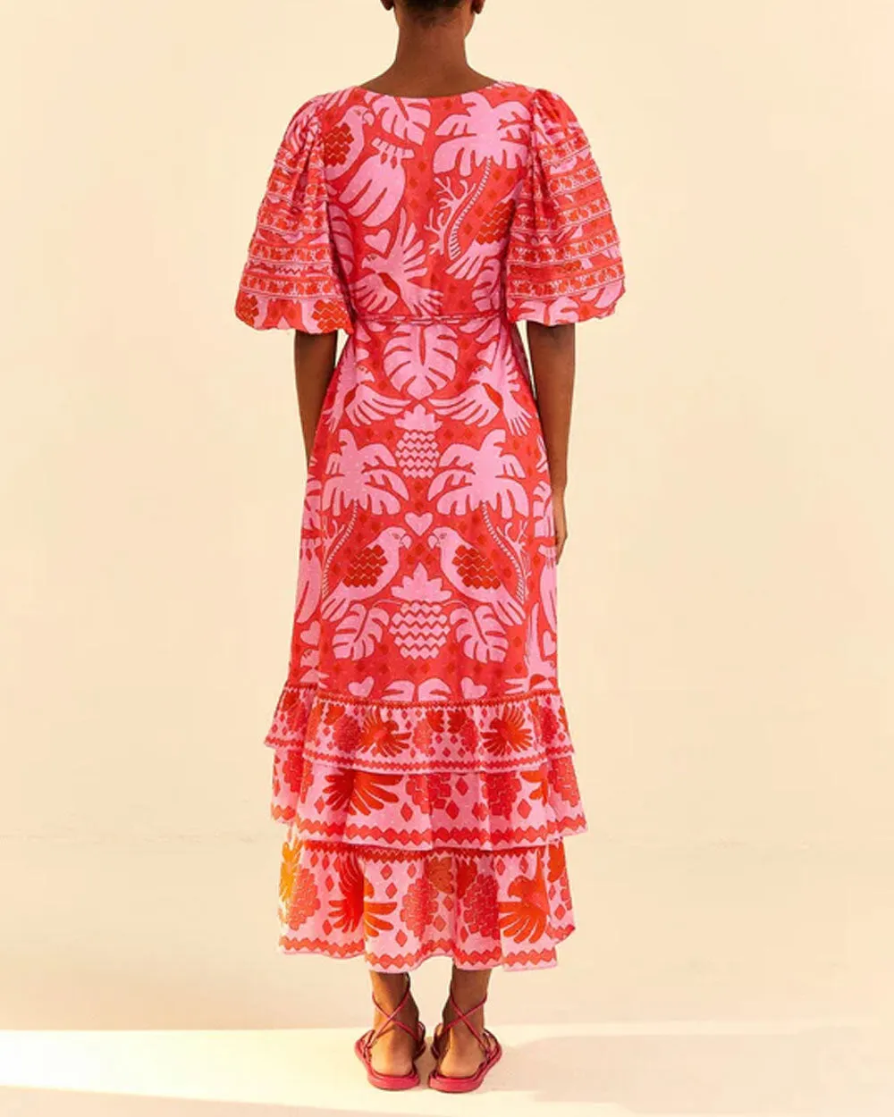 Jungle Red Scarf Wrap Midi Dress