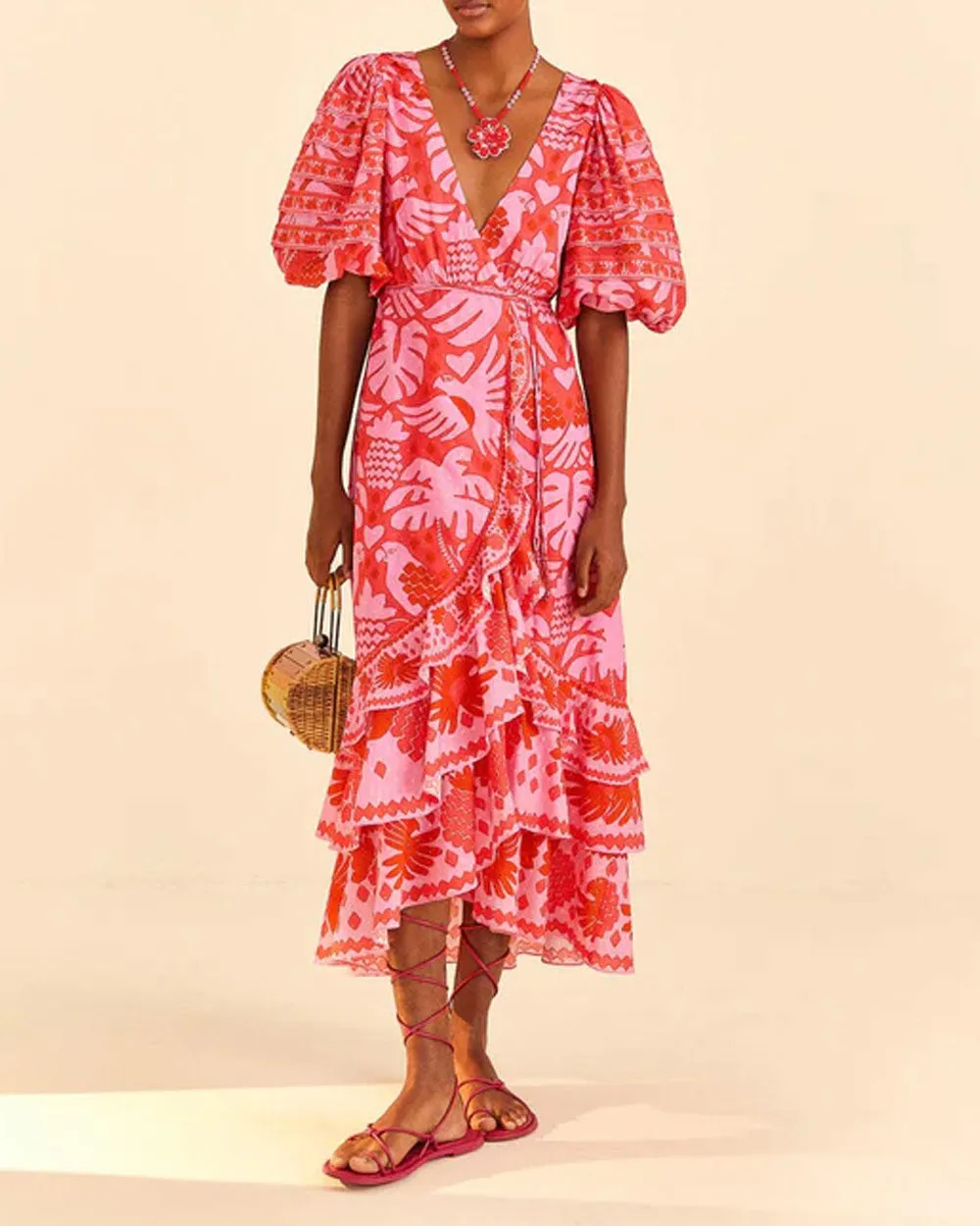 Jungle Red Scarf Wrap Midi Dress