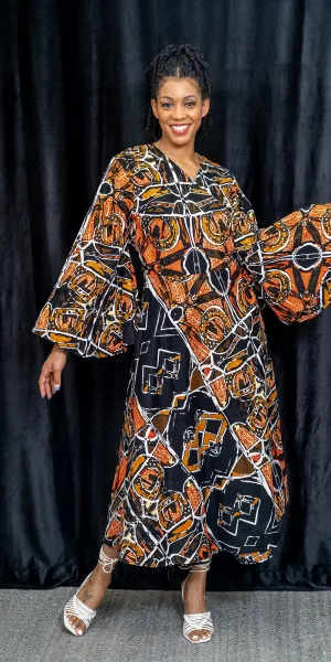 KaraChic 8001 - 626 - Bell Sleeve African Print Wrap Dress