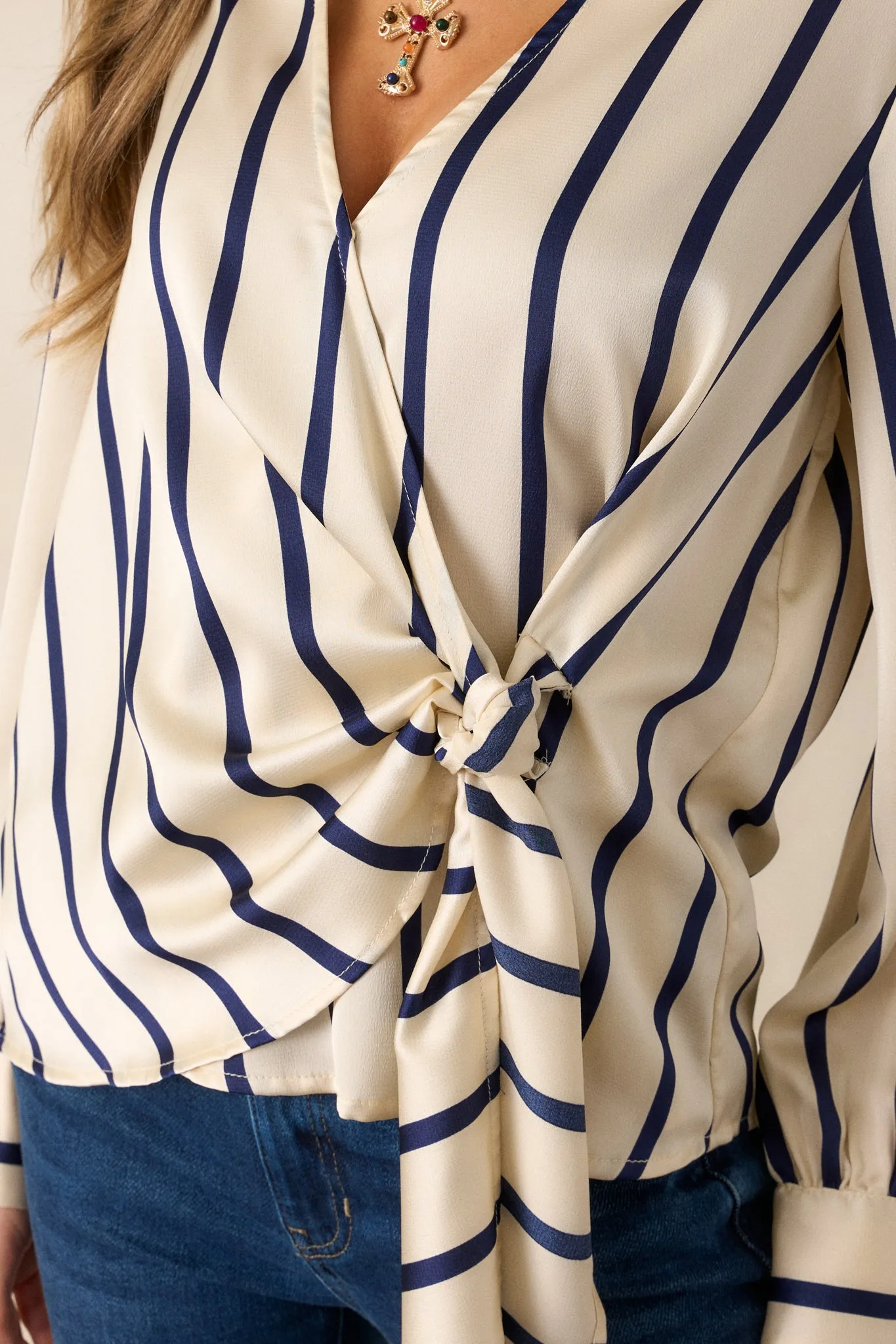 Keep It Going Ivory Stripe Wrap Blouse