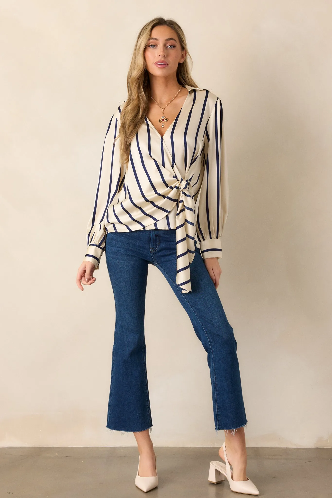 Keep It Going Ivory Stripe Wrap Blouse