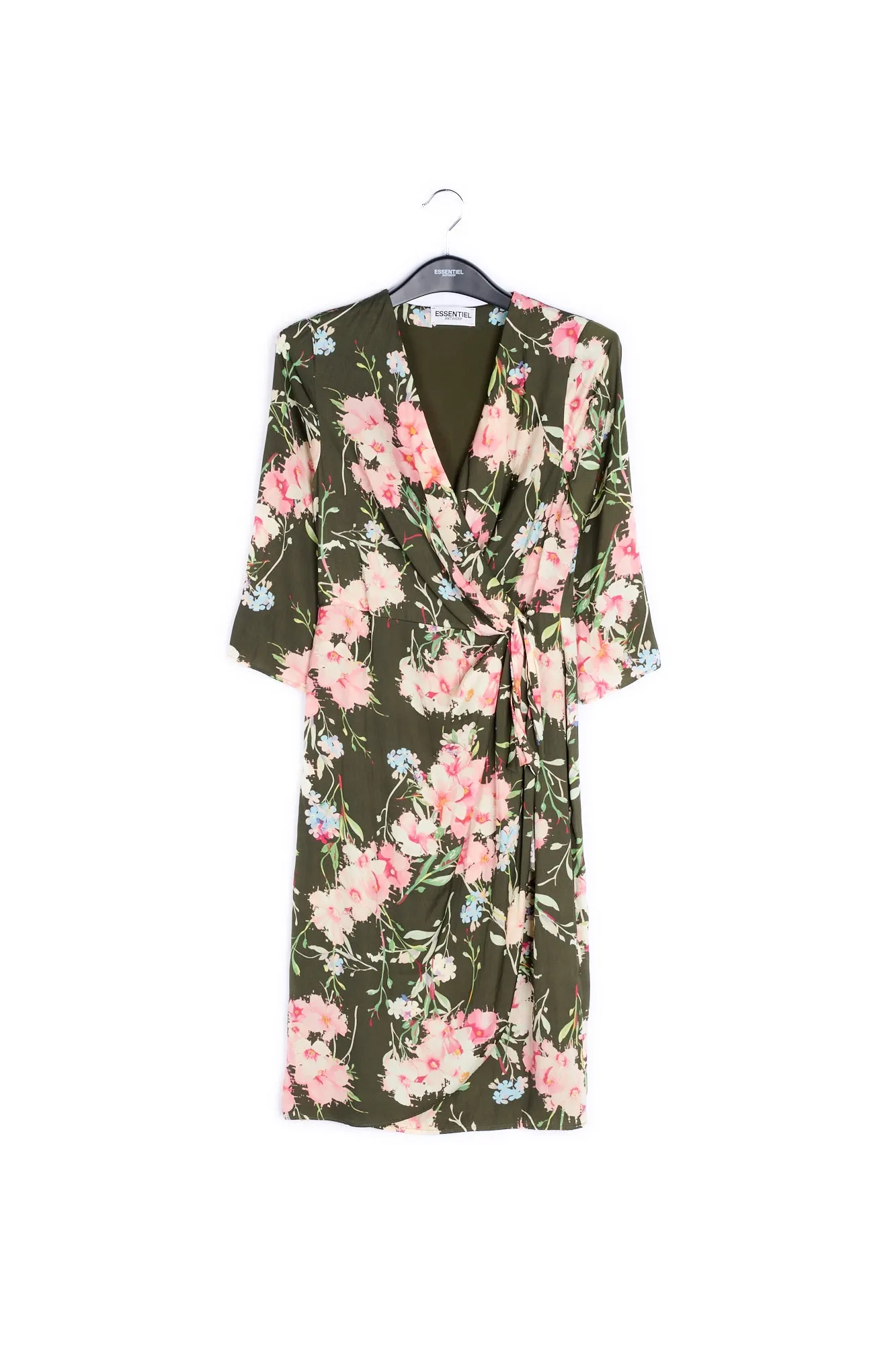 Khaki floral wrap dress